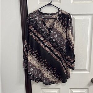 Maurices Black and Tan Wrap Blouse 3/4 Sleeve